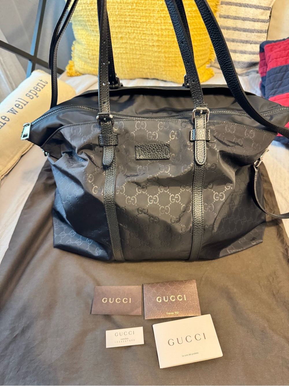 Authentic Gucci Black GG Monogram Nylon Crossbody Tote!!!! - Picture 2 of 16